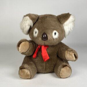 Vintage Wal-Mart Koala Bear Plush with Red Bow Stuffed Animal Toy Pot Belly 12"